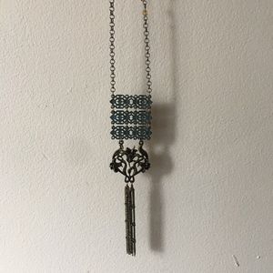 Free People Long Silver Pendents & Fringe Necklace
